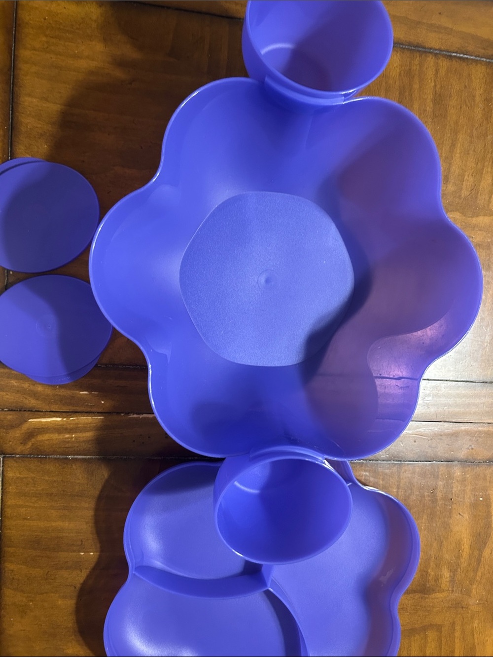Tupperware Blue Flower-Shaped Snack Organizer chip & dip